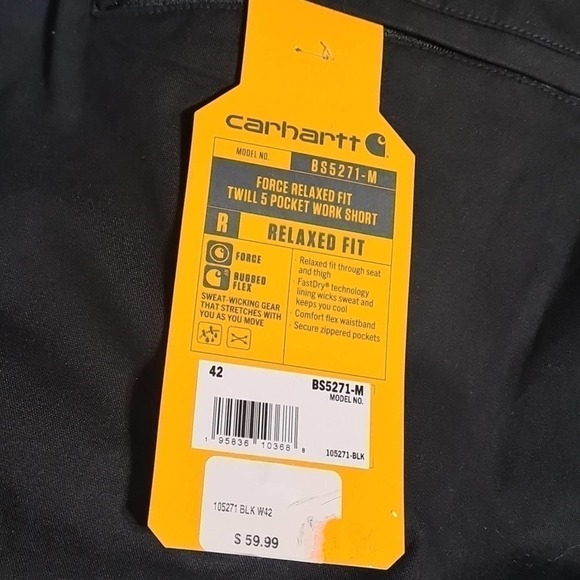 Carhartt Force Black‎ Work Shorts Size 42 NWT - Picture 6 of 6
